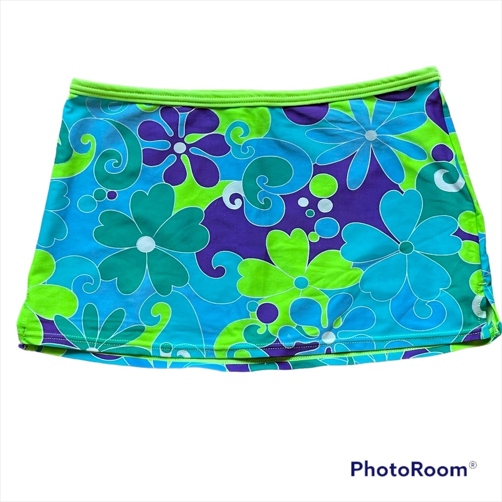 Vintage Limited Too bright neon blue & green mini skirt swim coverup - Picture 1 of 9
